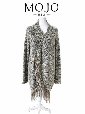 MOJO USA Gray Fringe Knit Open Cardigan